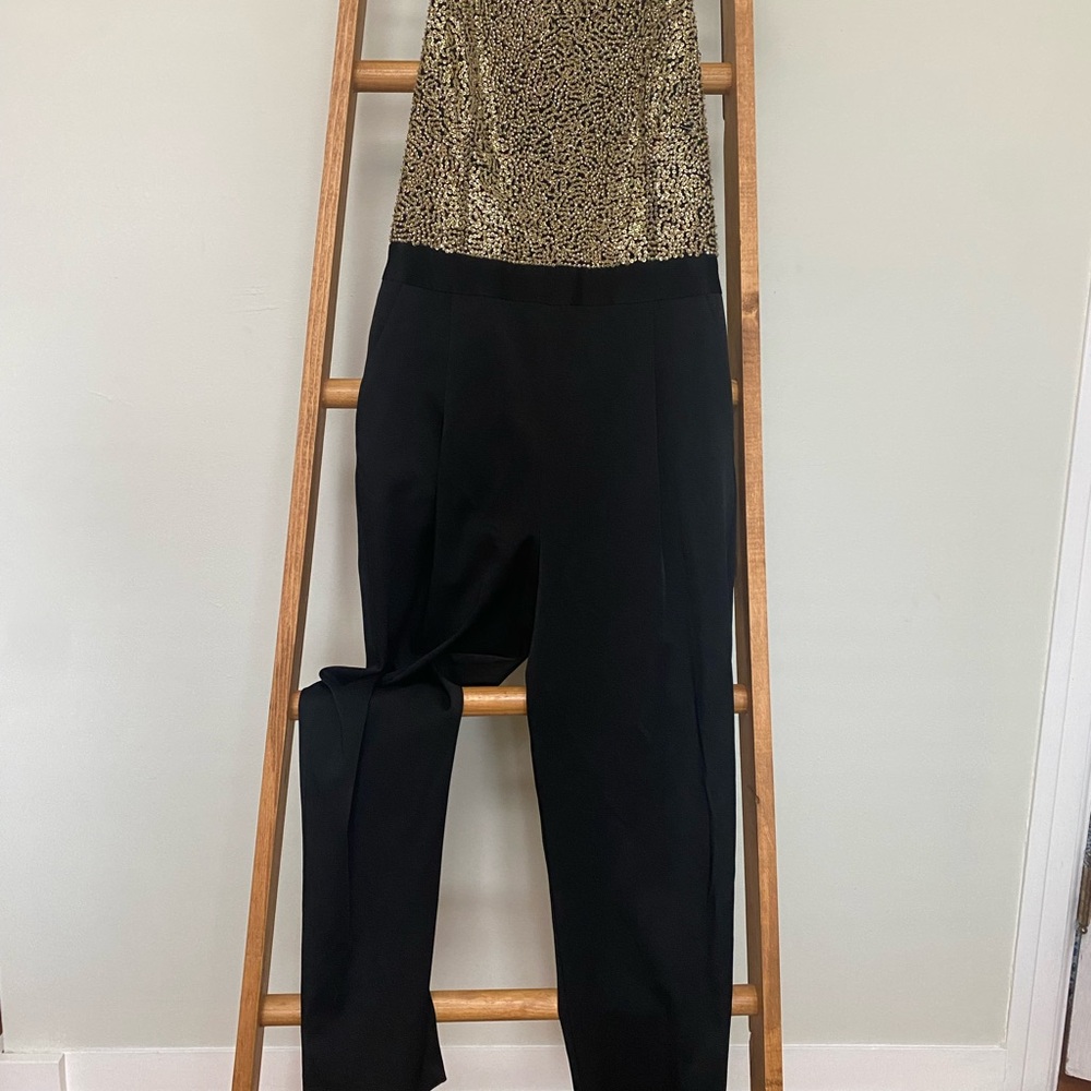 Alex + Olivia Black and Gold Jumpsuit